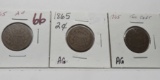 3-1865 Two Cent Pieces (AG, AG, VG)