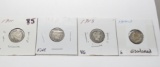 4 Barber Dimes:1911 F, 1912D F, 1913 VG, 1914D G discolored