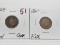 2 Indian Cents: 1859 G corrosion, 1861 Fine