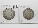 2 Barber Half $: 1914S G, 1915S G