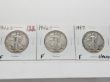 3 Walking Liberty Half $: 1946D F, 1946S F, 1947 F cleaned