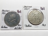 2 Panama .900 Silver Balboa (1931 polished, 1947)