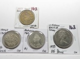 4 World Coins: 1957 Peru 1 Sol de Oro; 1967 Tonga 50 Seniti; 1969 Malaysia $1; 1973 St Helena Britis