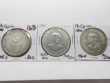 3 Philippines Coins: 1908S Peso, .80S; 1961 Peso, .900S; 1964 Peso, .900S