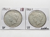 2 Peace $: 1922D VF, 1922S VF scratches