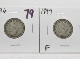 2 Liberty V Nickels: 1896 F, 1897 F