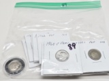 14 Roosevelt Dime Proofs: 7 Silver (1960, 61, 62, 2-63, 2-64); 7 Clad (1972S, 77S, 78S, 79S filled S