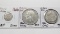 3 Silver World Coins: 1624 Poland 3 Polker; 1868 Belgium 5 Franc holed; 1325 (1946) Iran 10 Rials