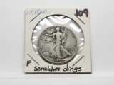 Walking Liberty Half $ 1938D F scratches dings better date