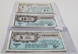 3 Series 461 Military Pay Certificates: 5 Cent EF, 10 Cent AU, $1 VF