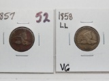 2 Flying Eagle Cents: 1857 G, 1858 LL VG
