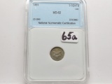 Silver Three Cent 1851 NNC MS62