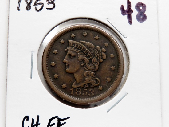 Braided Hair Large Cent 1853 CH EF