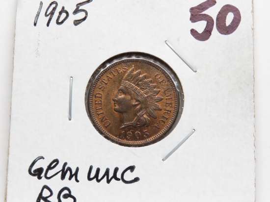 Indian Cent 1905 Gem Unc Red Brown