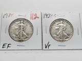 2 Walking Liberty Half $ 1934 EF, 1934S VF