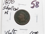 Indian Cent 1870 Shallow N, VG/F corrosion. Better date