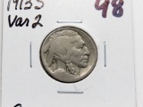 Buffalo Nickel 1913S Var 2 Good, Semi-Key