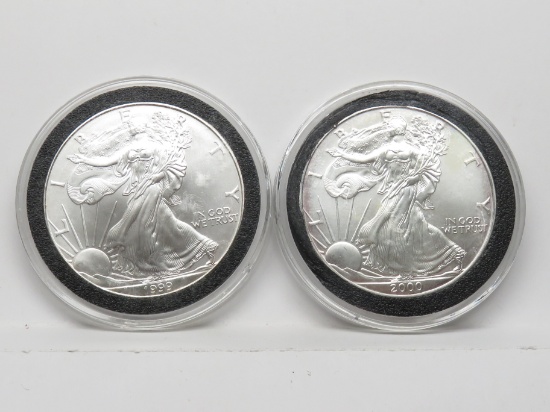 2 Silver American Eagles BU: 1999, 2000