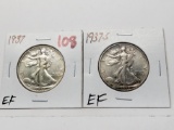 2 Walking Liberty Half $: 1937 EF, 37S EF