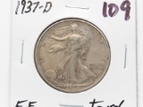 Walking Liberty Half $ 1937D EF toned