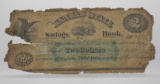 1800's Obsolete $2 Wyandotte KS, Kansas State Savings Bank, No. 932, Poor