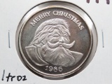 1986 Merry Christmas 1 tr oz .999 Silver Round (Vintage Santa Face/Wreath w/Bird)