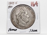 1845K France Silver 5 Franc