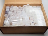 Box of approximately 75 Coin Tubes, mixed sizes, gently used, no coins.