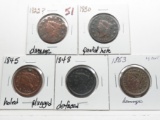 5 Large Cents problems: 1822?, 1830, 1845, 1848, 1853