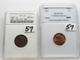 2 Lincoln Wheat Cents: 1909VDB Dbl Die Obv ANACS EF40 (older holder); 1955/5 Poor Man's Double Die N