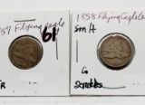 2 Flying Eagle Cents: 1857 Fair, 1858 sm lt G scratches