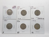 6 Liberty V Nickels: 3-1883 No Cents F-EF, 95 G, 10 VF, 12 VG