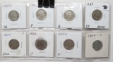 8 Buffalo Nickels: 1925S VG, 26 F, 26D G, 27 EF toned, 27D F, 28 VF, 29S F, 30 VF
