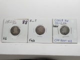 3 Silver Capped Bust Dimes: 1823/2 AG, 18__? Fair, ?1805 or 25 holed