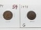 2 Indian Cents early dates: 1874 F, 1878 G