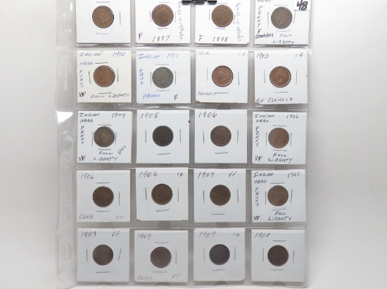 20 Indian Cents avg VF some cleaned: 1896, 97, 98, 99, 1900, 01, 02, 03, 04, 05, 4-06, 5-07, 08