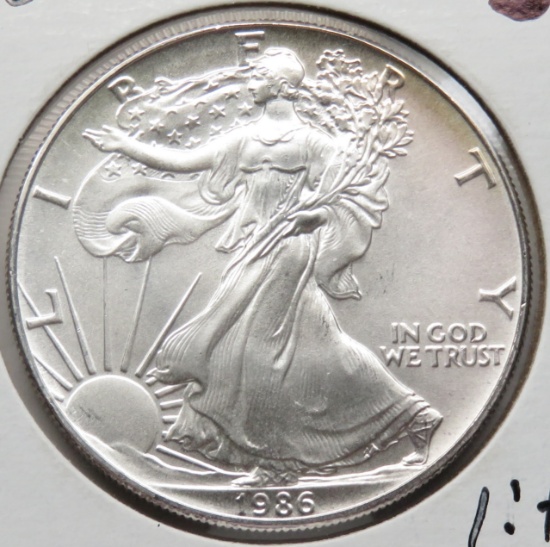 1986 American Silver Eagle BU lightly toned