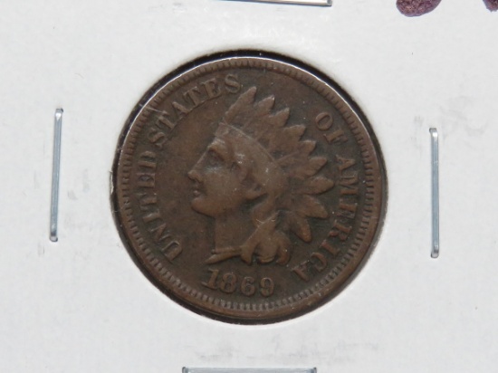 Indian Cent 1869 VG, better date