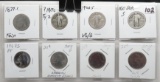 8 Type Quarters: Seated Liberty 1877S Fair; 3 Standing Liberty (?1917S Type 2, 1926S VG/G, No Date S