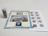 Quarter Mix: 1927S Standing Liberty Quarter & stamp display; 39 P&D 1976 Washington Quarters; 10-202