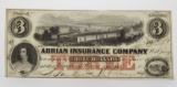 18__ State of Michigan $3 Adrian Insurance Cvompany Note, No.18841, Unc