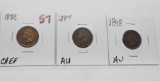 3 Indian Cents: 1888 CH EF, 1897 AU, 1898 AU