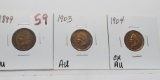 3 Indian Cents: 1899 AU, 1903 AU, 1904 CH AU