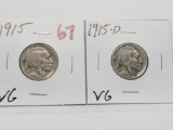 2 Buffalo Nickels: 1915 VG, 1915D VG