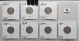 7 Buffalo Nickels: 1927S F, 28 VF, 28D F, 28S VF, 29 F, 29D VG, 29S F