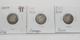 3 Capped Bust Dimes: 1834 G/AG, 1836 damage, 1837 Poor