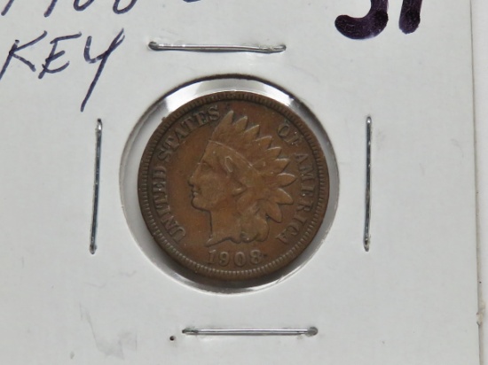 Indian Cent 1908S VG Semi-Key
