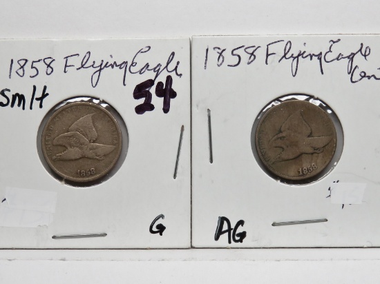 2 Flying Eagle Cents: 1858 sm lt G, 1858 AG