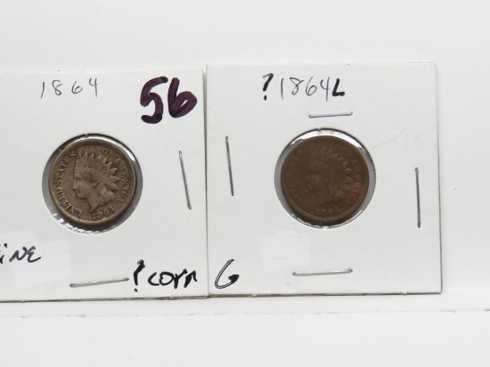 2 Indian Cents: 1864 CN Fine ?corrosion, 1864 L Good weak L?