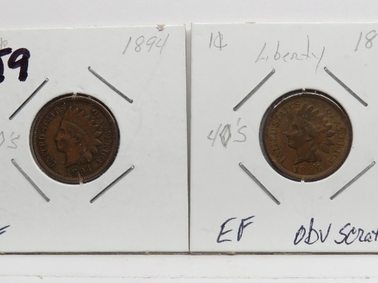 2 Indian Cents: 1894 EF, 1896 EF obv scratch